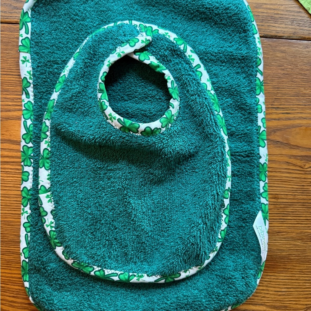 Green Shamrock Baby Bib Set